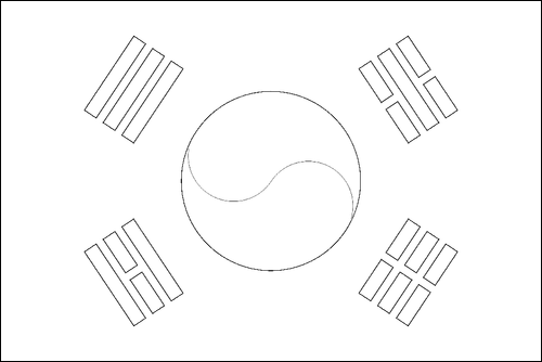 Contorno de la bandera de Corea del Sur para colorear